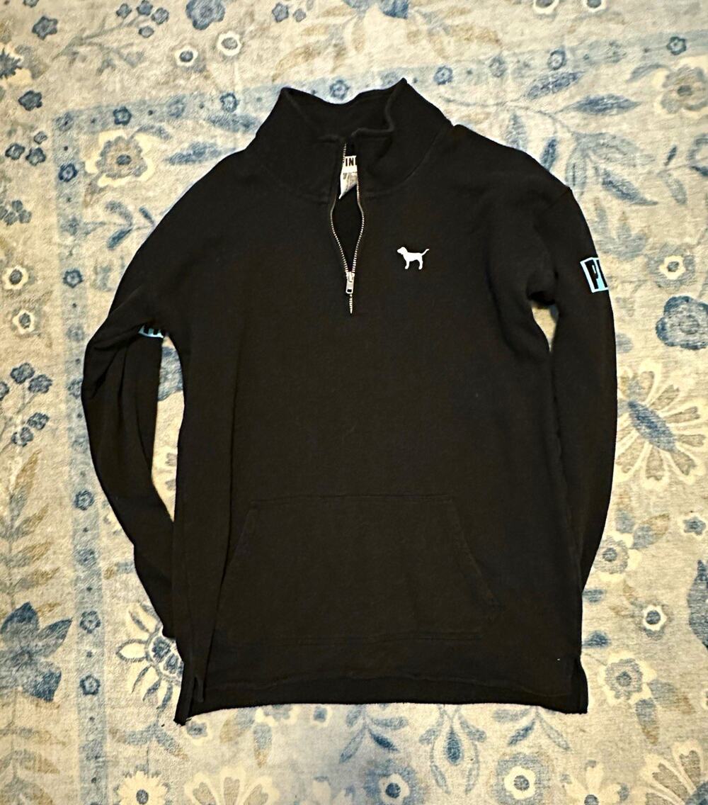 PINK Victoria’s Secret Black 1/4 Zip Fleece Sweatshirt Pockets Women’s S